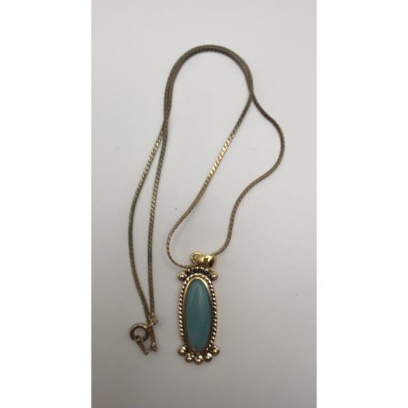 Vintage Premier Designs Oval Blue Stone Gold Tone Pendant Necklace 16 in - Picture 10 of 10